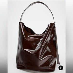 Glossy Brown Maxi Bucket Bag